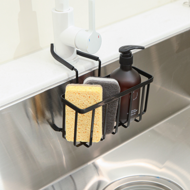 [접착없이 걸어쓰는] 허니앤코 무타공 걸이형 수세미 거치대, 1개, 블랙