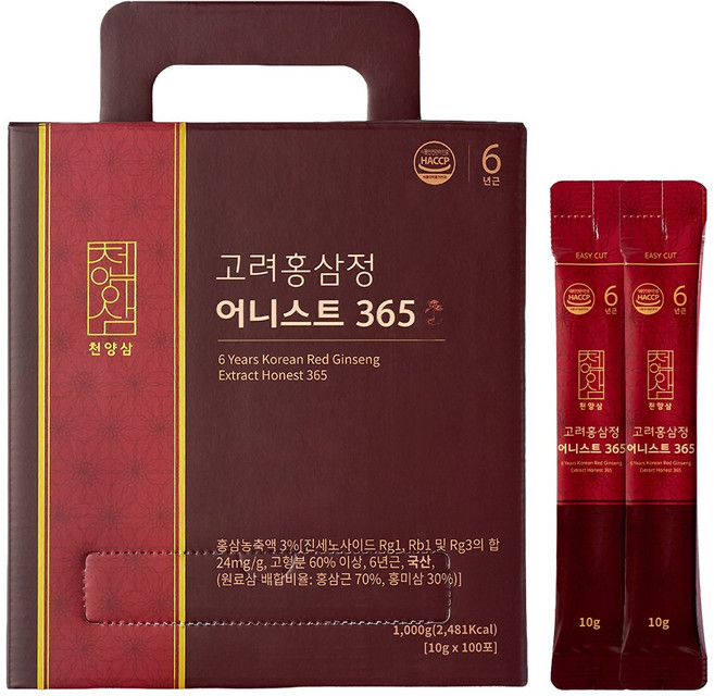 천양삼 6년근 고려홍삼정 어니스트 365 홍삼스틱 100포, 1kg, 1개