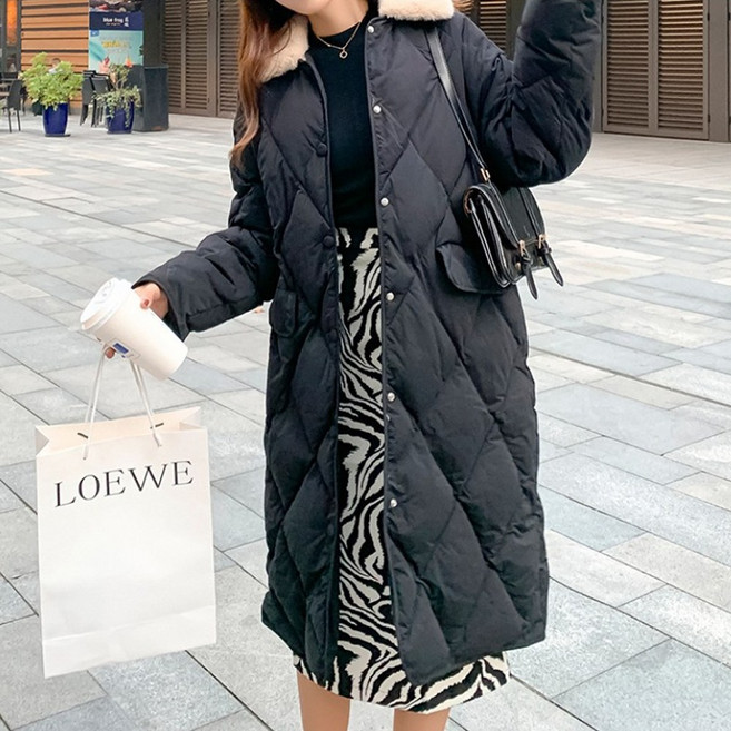 웰론 퀄팅 여성 롱 패딩 겨울 점퍼 아우터 퍼 카라
