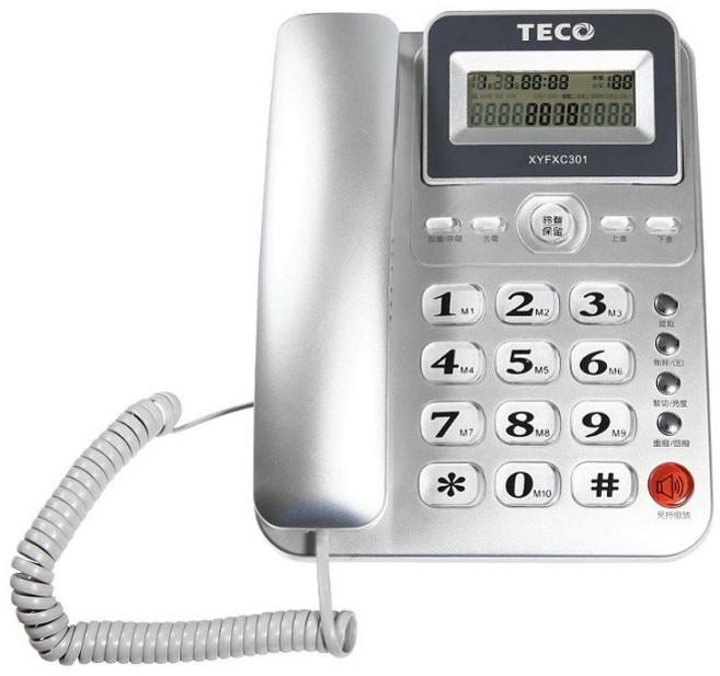 TECO 有線電話 來電顯示 記憶儲存 免持聽筒 時尚外觀, XYFXC301銀色
