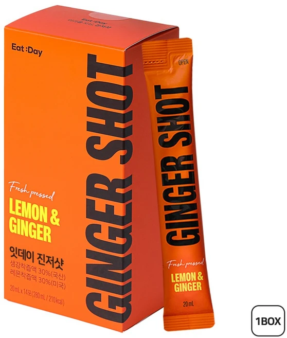 잇데이 진저샷 스틱 커피대용 레몬 생강 강황 커큐민 건강주스, 20ml, 14개 - 쿠팡