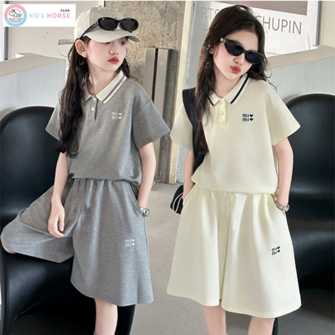 키즈목마 2025 여름 남아 여아 공용 반팔 후드티 반바지 세트 주니어 캐주얼 티셔츠 상하복 623