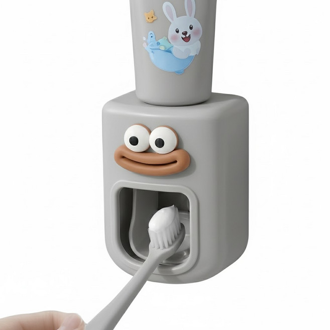 DAGUMLIFE 원터치 자동 치약짜개 디스펜서 무타공 걸이, 그레이