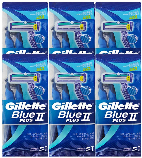 질레트 블루2 플러스 일회용 면도기 5입x6개 (총30개) / 여행용 면도기, 5개입, 6개