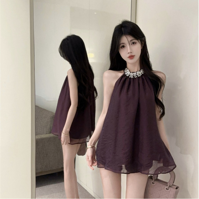 유니픽 여성 여름 쉬폰 민소매 미니 원피스 한복 장식 A라인 원피스wbr