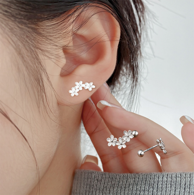 BOGUSAGU S999 실버 플라워 볼 귀걸이 BSJ-S015