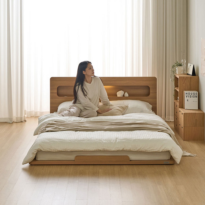 파로마 소프 E0등급 캔바 LED 헤드 저상형 침대(슈퍼싱글 / 퀸 / 킹), 11.K 프레임 DGM255 착불_오크