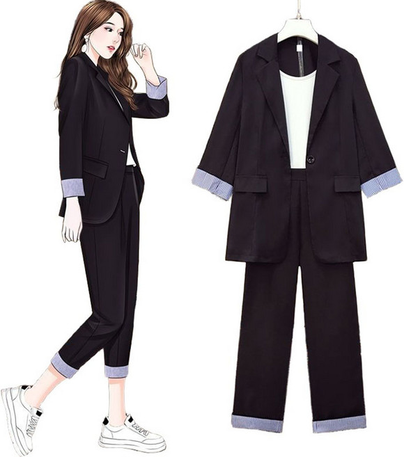 빅사이즈 여성복 정장 코트 나시 바지 3피스 빅사이즈 D88U