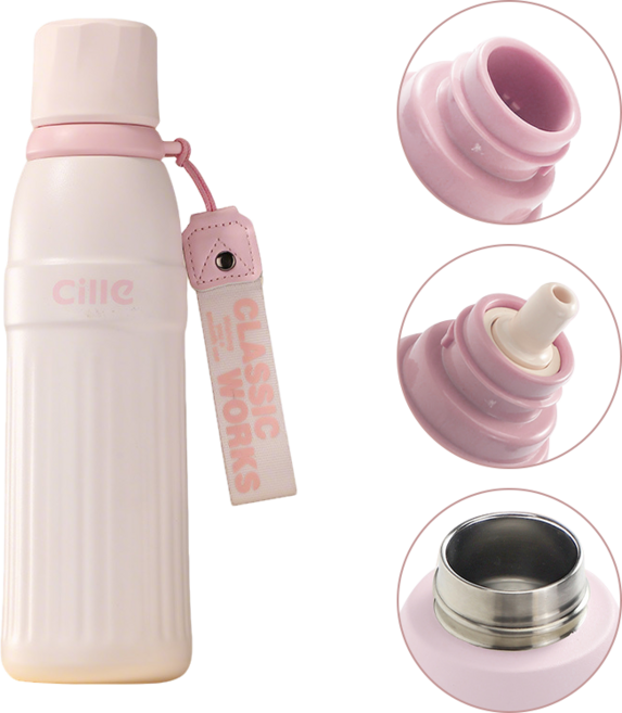 Cille 316 스테인리스 텀블러 보온 보냉 물병 휴대용 물병 더블 드링크 차량용 물병 밀폐형 회전식 물병뚜껑, 1개, 600ml, 핑크색