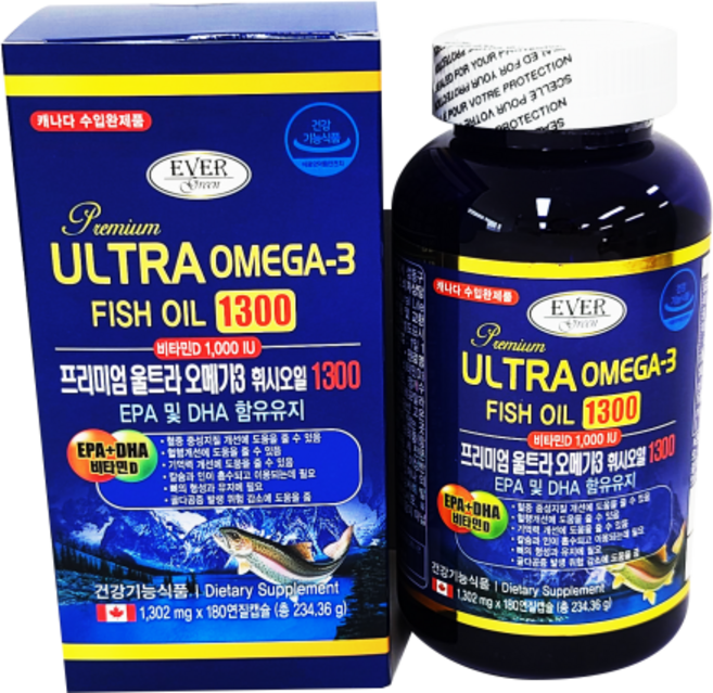 캐나다 프리미엄 울트라 오메가3+비타민D 1300(6개월분), 180정, 1개