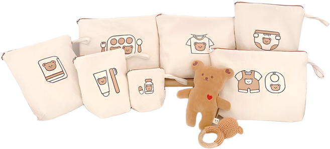 소이도르 어린이집 방수 파우치 7종 세트, 자수베어