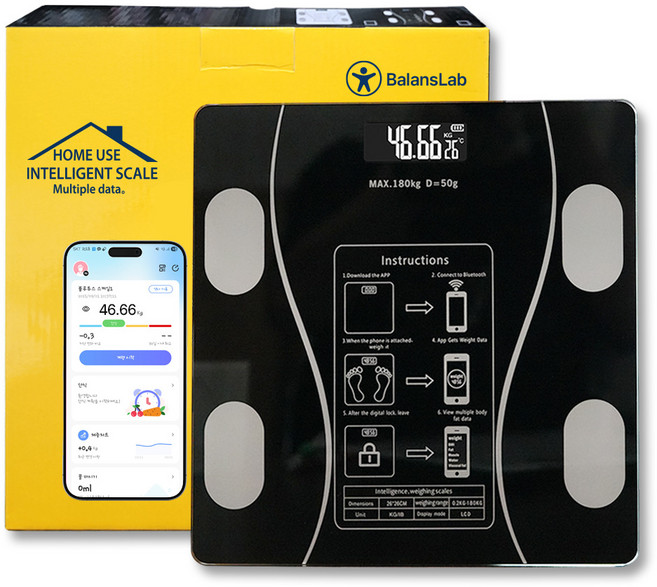 밸런스랩 스마트 체지방 체중계, 블랙, 1개, BL1002