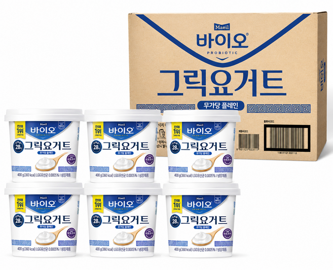 굿픽샵 매일 바이오 그릭요거트 무가당 플레인 2400g 대용량 냉장요거트+고급사탕증정, 6개, 400g