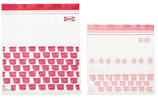 백희네 e027. 이케아 ISTAD 이스타드 지퍼백 패턴 레드/핑크 2.5/1.2 l 일반사이즈 이중지퍼백, 1세트, 50개입, 대(L)