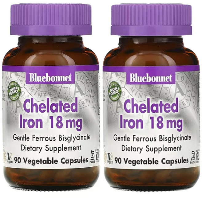 블루보넷 뉴트리션 킬레이트화 철분 18mg 베지 캡슐 90정, 2팩 - 쿠팡