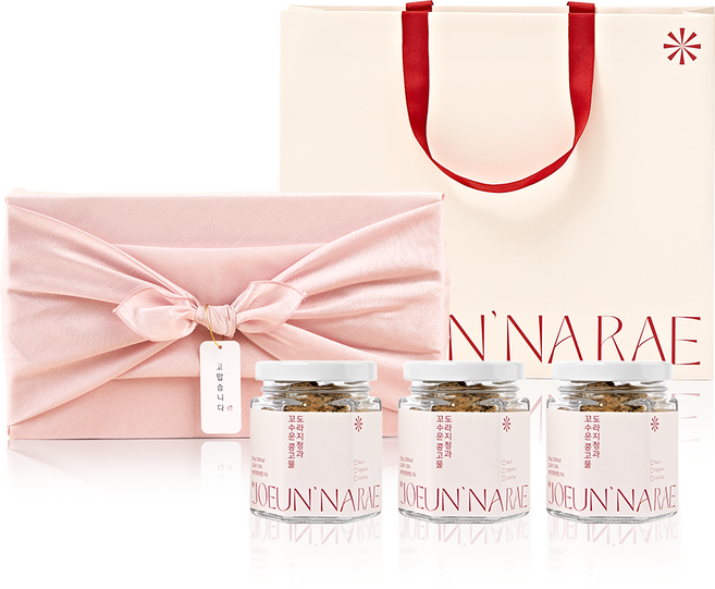 조은나래 콩고물 도라지정과 선물 세트 80g X 3개입, 3개, 사랑박스-예드림(콩고물도라지정과240) ×, 보자기포장(연한파랑)