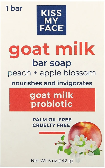 Kiss My Face 고트 밀크 바 비누 복숭아 + 애플 블라섬 142g(5oz) Face (키스 마이 페이스), 142g - 쿠팡