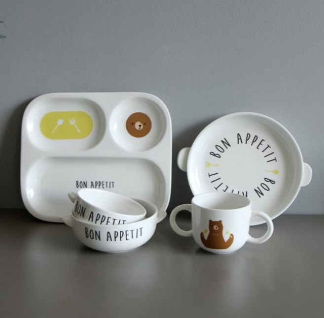 DOHO 디보나 유아 식기세트, BEAR, 핸디플레이트+트레이+머그+핸디볼S+핸디볼M, 1세트