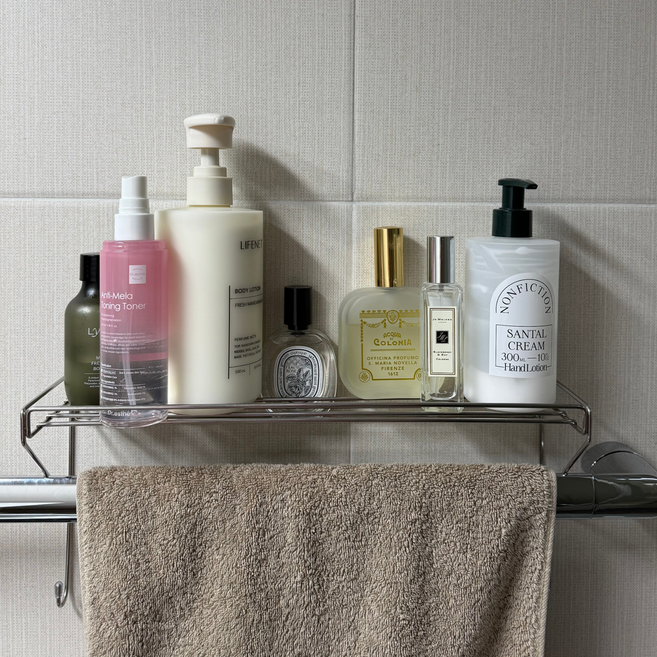 모다이 스텐 무타공 수건걸이 선반 거치대, 실버, 1개