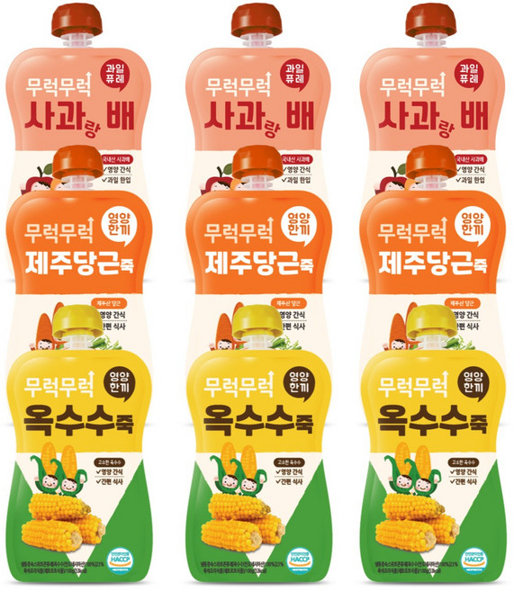 무럭무럭 키즈죽 과일퓨레 알뜰 9팩(사과배 당근 옥수수 각 3팩)