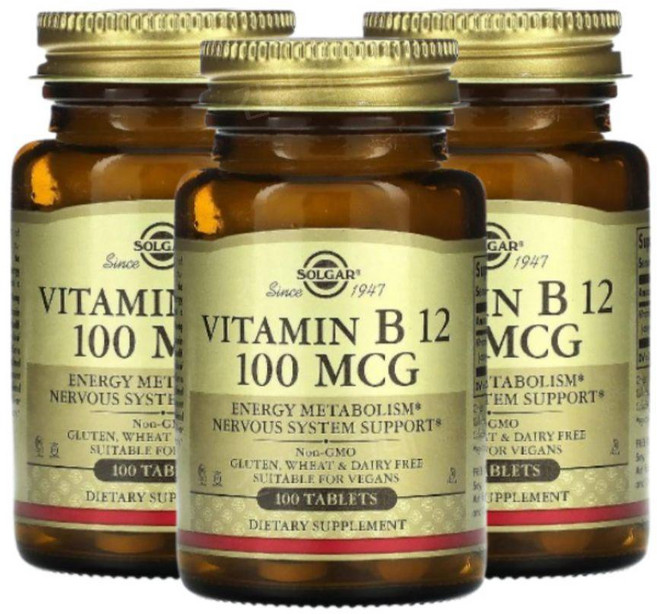 [2+1] Solgar 솔가 비타민 B12 100 mcg 100정 시아노코발라민 칼슘 Vitamin B12 비타민B 수용성비타민 솔땡 고약사 약들약 3개