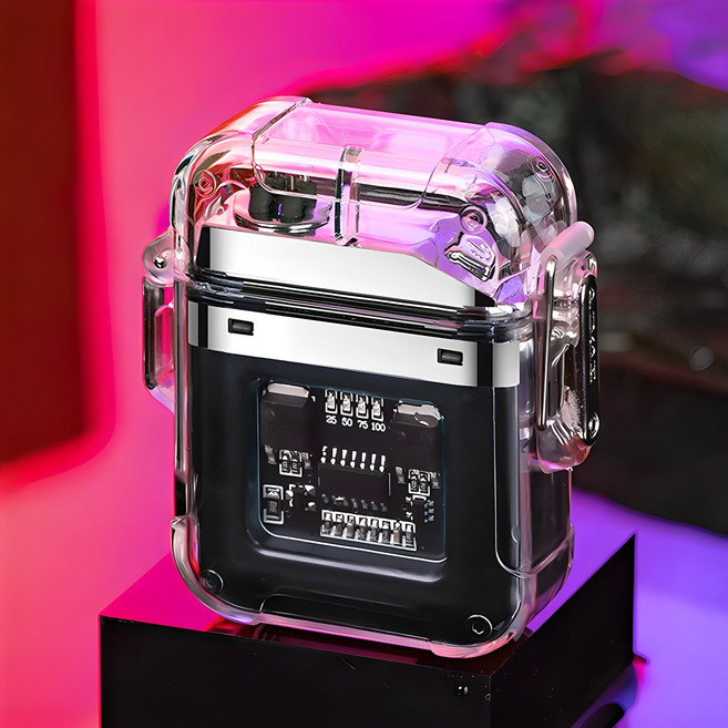 감성 투명 아크 전기 라이터 LED 플라즈마 캠핑 랜턴 겸용 C타입 USB 충전식 미니 방수 스파크 라이타 조명, 1개, R99567B(블랙, 블랙