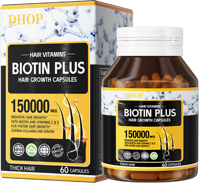 DHOP高濃度生物素維生素葉酸 60粒/瓶 烏黑茂密 根源養護 角蛋白 營養補給, 1個, 60顆