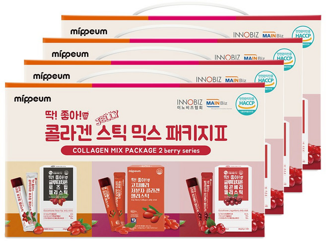 미쁨생활건강 딱좋아 콜라겐 스틱 믹스 패키지 시즌2 로즈힙+링곤베리+고지베리 세트, 4개, 900g
