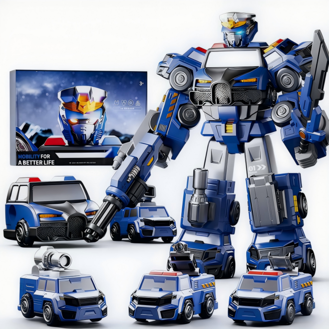 laderive 변신로봇 장난감 자력 융합 다섯 대 차량형 로봇, 파란색, 1개
