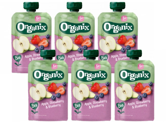 영국 1등 퓨레 오가닉스 [사과 딸기 블루베리 ] 유기농 과일 퓨레 아이 이유식 유아식 돌아기 오트밀 간식, 사과+딸기+블루베리, 100g, 6개 - 쿠팡