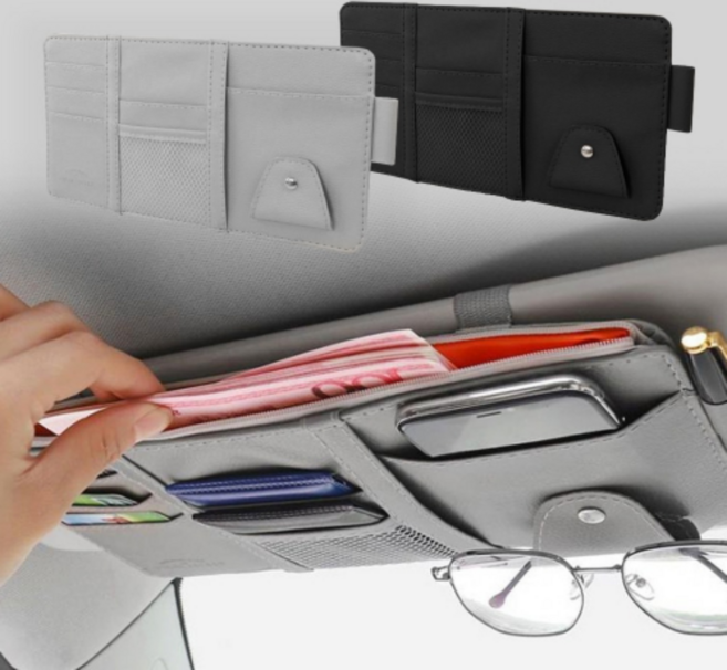 아리보미 차량 썬바이저 수납 포켓 카드 썬글라스, 그레이, 1개