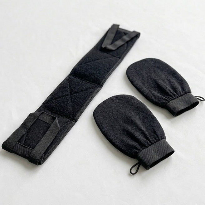 아크디 저자극 때밀이 장갑 때타올 세트, 1세트, 3개입, 블랙