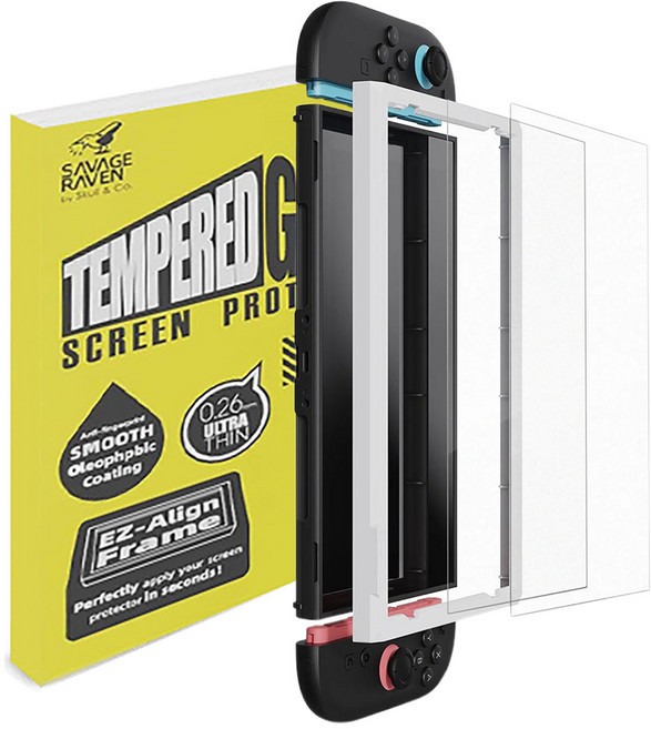 스컬앤코 닌텐도 스위치2 보호필름 강화유리 HD 2매 세트 EZ-Align 프레임 부착 키트, 1세트, Matte Finich(저반사), 액정보호필름2매