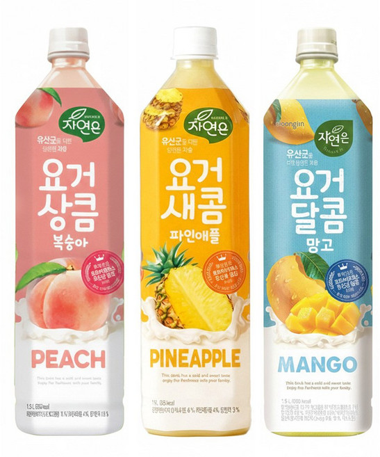 웅진 자연은 요거상큼 복숭아+요거새콤 파인애플+요거달콤 망고 4개씩, 12개, 1.5L