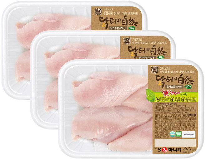 마니커 닭터의자연 국내산 무항생제 냉장 닭가슴살, 3개