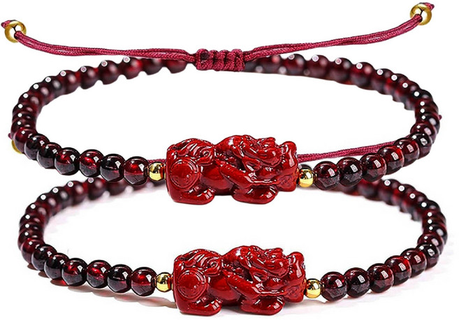 아우레 5A급 천연가넷 경면주사 염주 팔찌