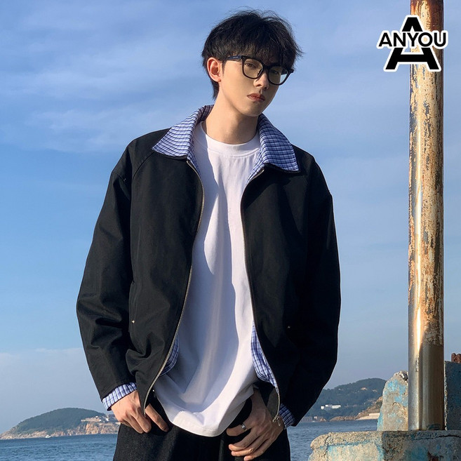 ANYOU 남성 자켓 루즈핏 클래식 롱슬리브 캐주얼 데일리 아우터