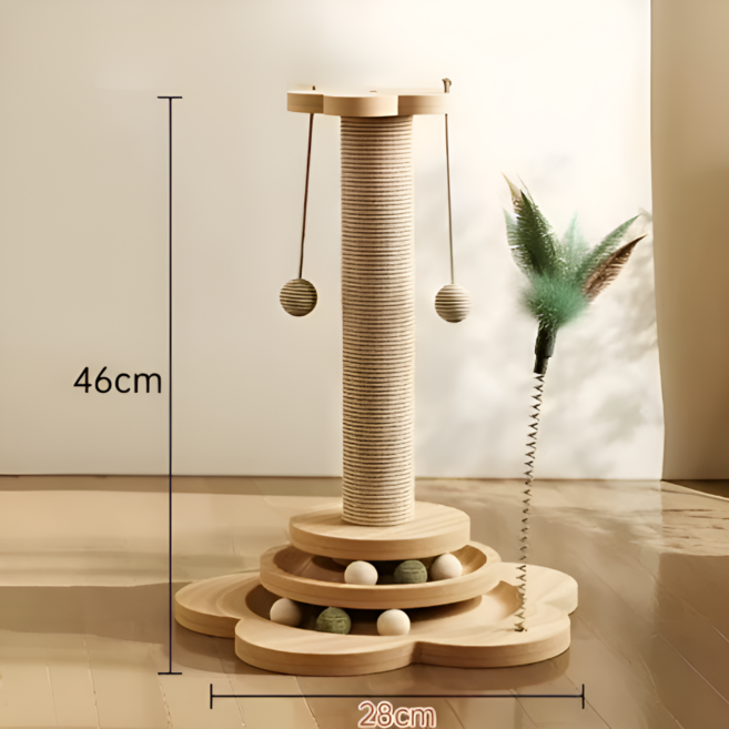 고양이 수직 스크래쳐 캣타워 장난감 기둥 스크래처, 1개, 원목색