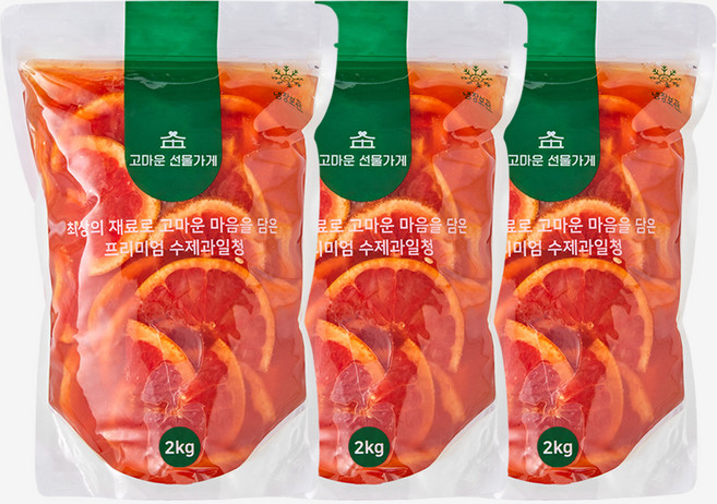 고마운선물가게 자몽슬라이스청 2kg 수제청 과일청 카페 납품 대용량, 3개입, 1개