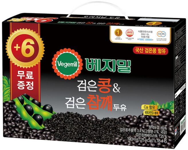 베지밀 검은콩과 검은참깨 두유 PlusPack, 24개, 190ml