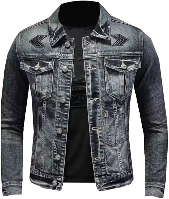 남자 청자켓 빈티지 자수 슬림 라이더 데님 코트 뉴타임즈 W333N523