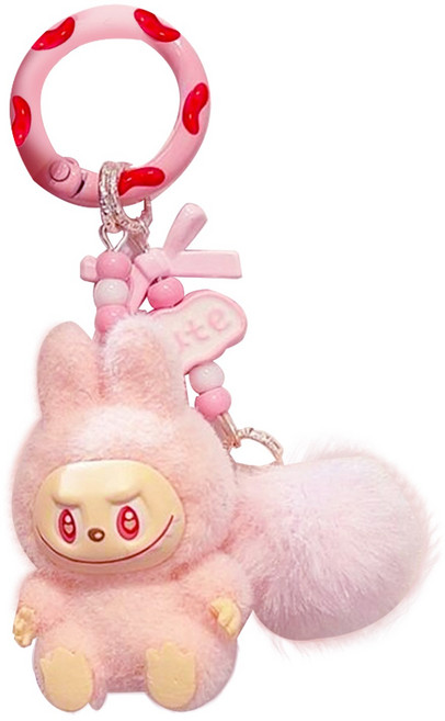 라부부 키링 열쇠고리 미니 labubu 귀여운 핸드폰 가방고리, 1개, 핑크