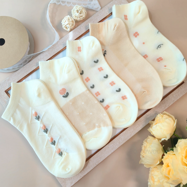 어리로운 여성 양말 단목 귀여운 발목양말 5켤레 세트