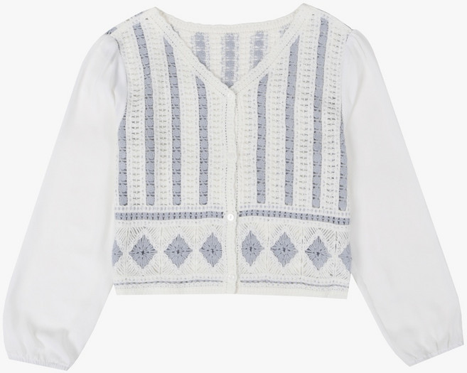 일로딜로 여성 크로셰 블라우스 긴팔 브이넥 니트