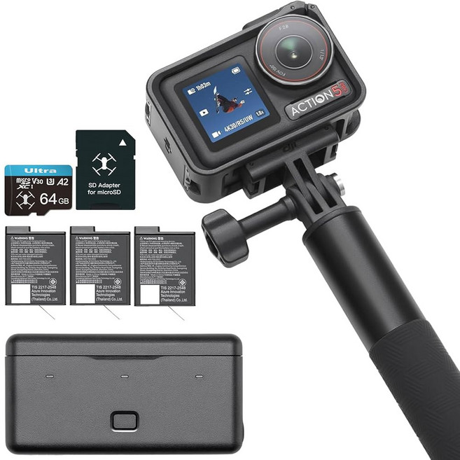 64GB 마이크로SDXC 카드가 장착된 DJI 오스모 액션 5 프로 어드벤처 콤보 - 방수 액션 카메라 1/1.3인치 센서 4K/120fps 비디오 액션 카메라 4K 스포츠에, 2 Action 5 Pro Adventure Bundl, 1개