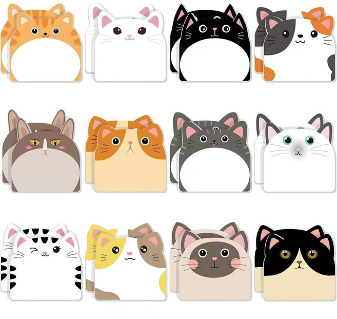 12권 포스트잇 미니 귀여운 고양이 냉장고 메모장 라벨 사무실 예쁜 키티 접착 메모지, 1개, 12매