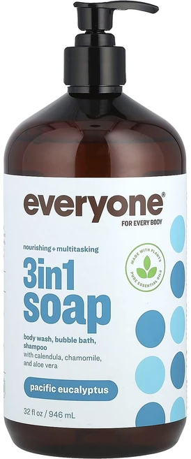 Everyone 쓰리인원 비누 바디 워시 거품 목욕 샴푸 태평양 유칼립투스 946ml(32fl oz), Everyone쓰리인원비누바디워시거품목욕샴푸태평양유칼립 - 쿠팡