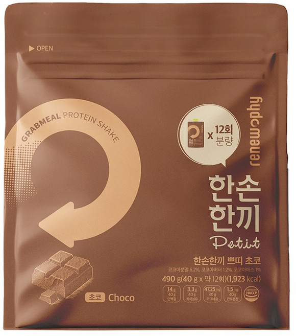 한손한끼 단백질 쉐이크 대용량 초코맛, 490g, 1개