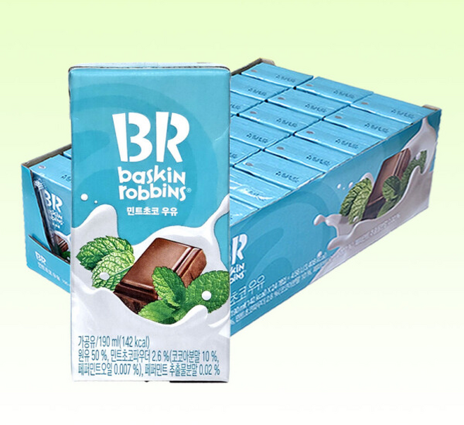 베스킨라빈스 민트초코 멸균우유 입 민초, 24개, 190ml