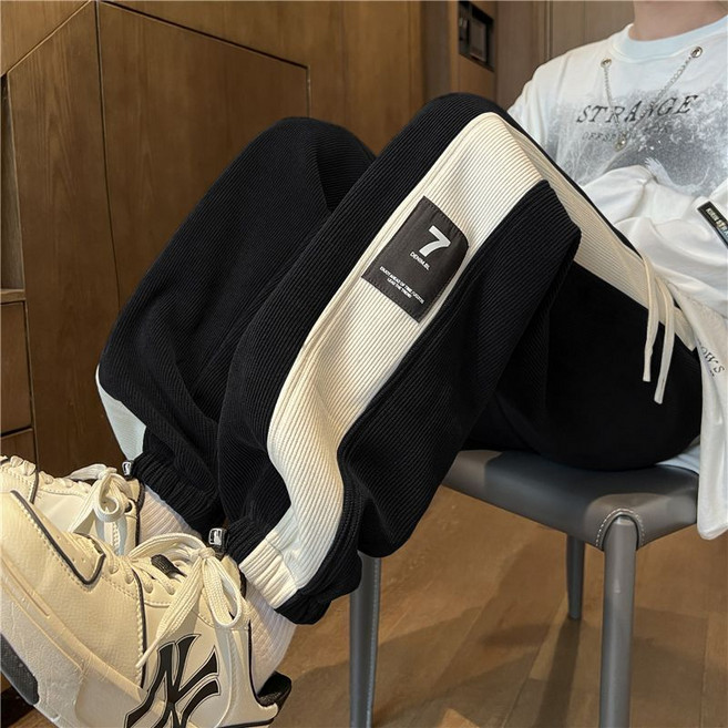 秋冬季雪尼爾褲子男束腳衛褲潮流運動褲男生寬鬆休閒長褲